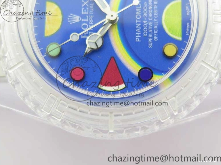 1219 Submariner Phantomlab Transparent KZF Best Edition Blue Fruit Dial on White Rubber Strap VR Classic 2563